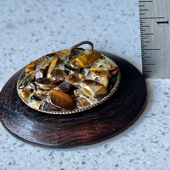 Handcrafted Wooden Pendant With Tigers Eye & Mixed Gemstones - Picture 4 of 7